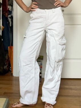 Aritzia TNA babaton Women's White corduroy carpenter Cargo Wide-Leg Pants